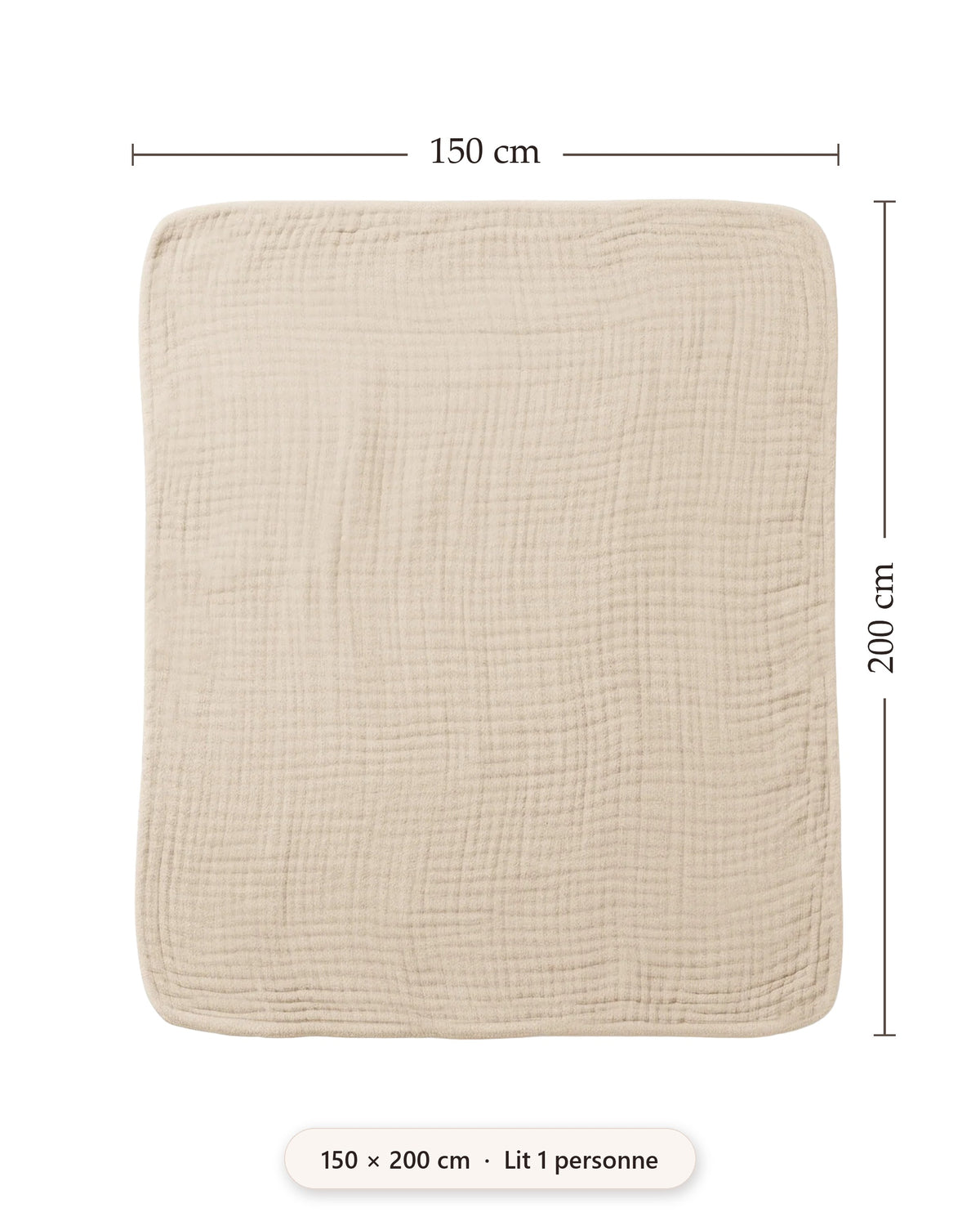 Taille 150 x 200 cm — lit 1 personne
